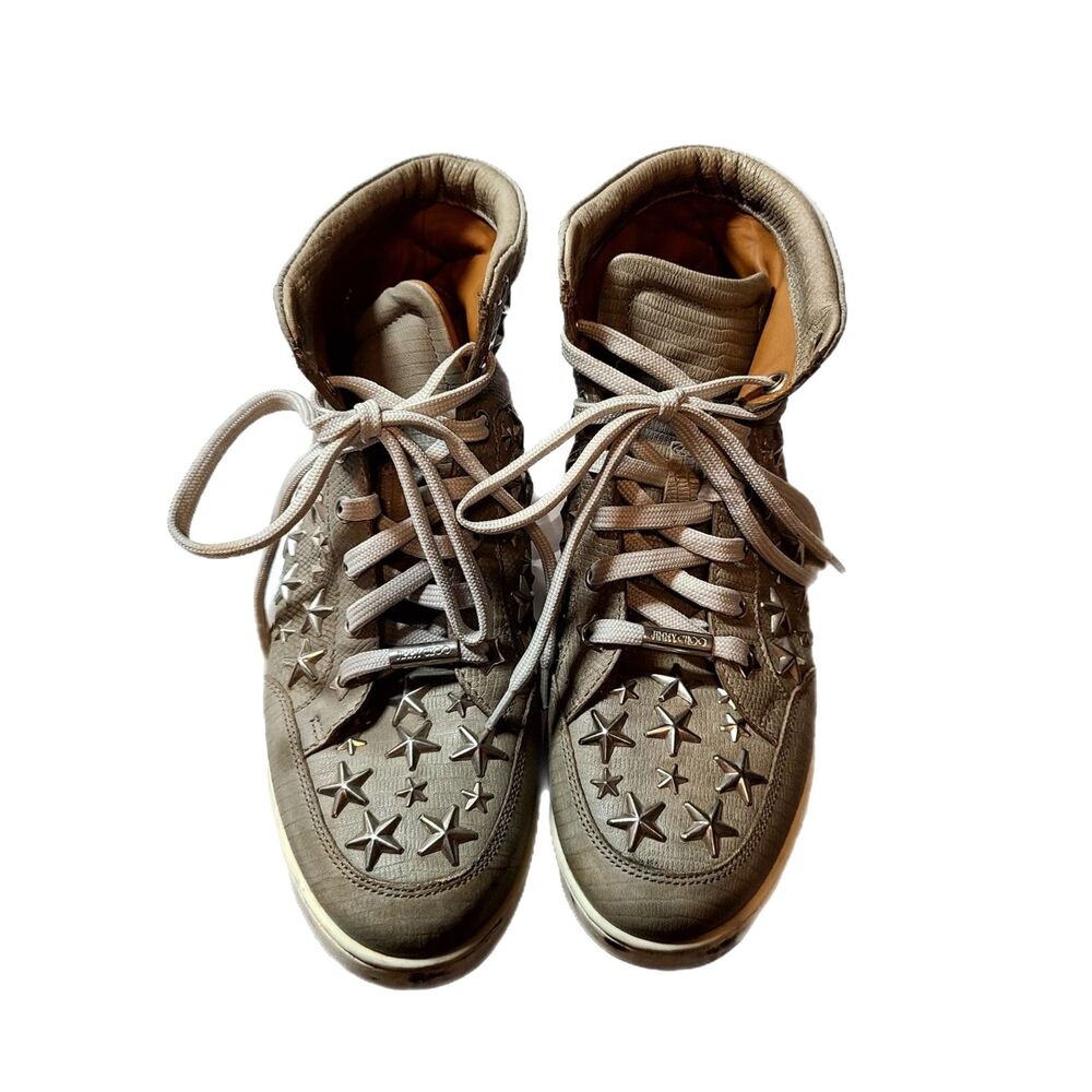 Jimmy Choo Tokyo Trainer Sneakers EU 35/US 5 Gray Star Studded High Top Italy - Picture 5 of 10